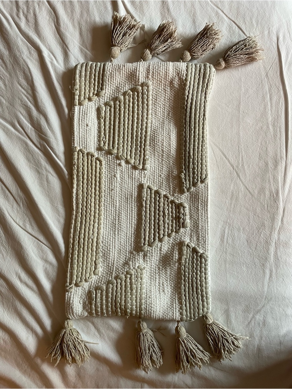 Textured Tassel Accent Pillow Cover in Beige Cream